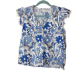 Jennifer And Grace Womens Top Size Small Multicolor Crochet Lace Trim Floral